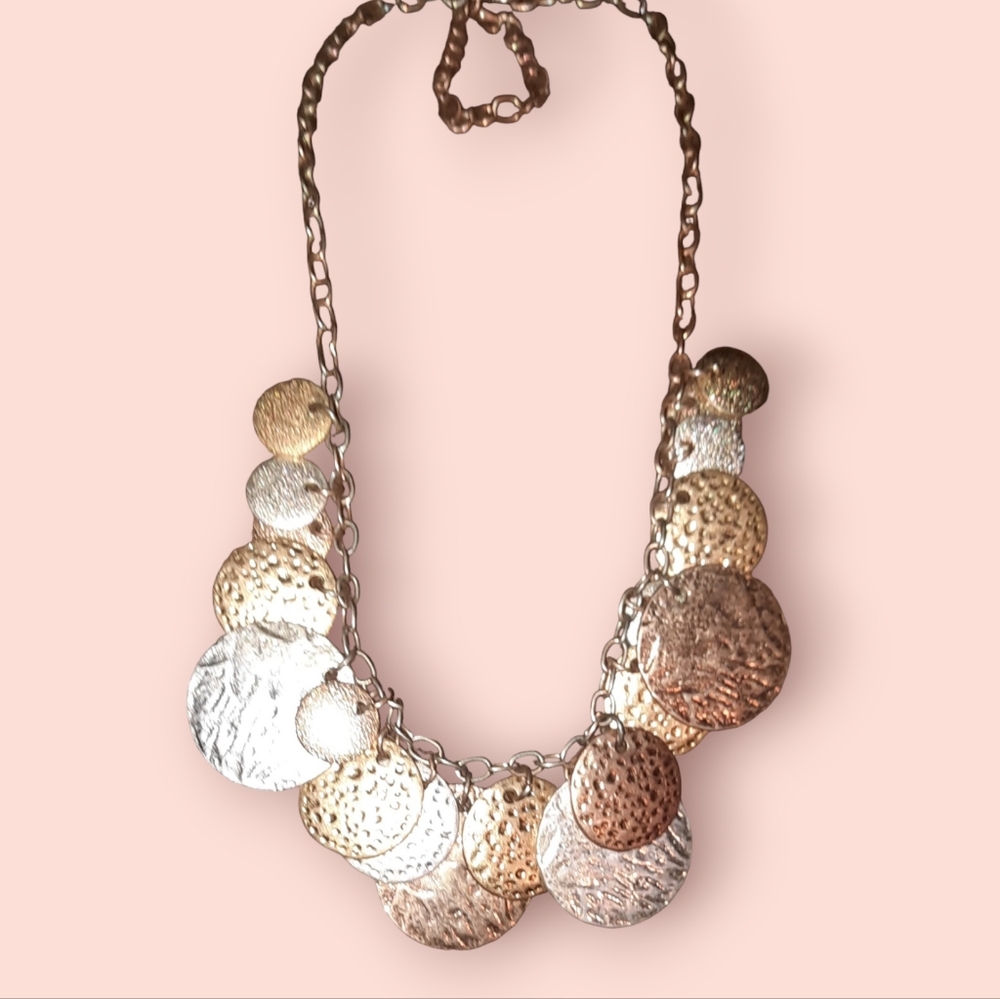 Tri color statement Metal draping coin Classic Bib necklace